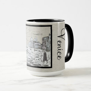 Mug Venice City Black and White Vintage Ringer 15oz