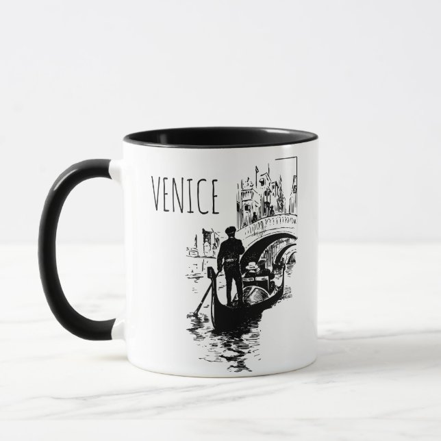 Mug Venise Italie Gondole Noir Blanc  (Gauche)