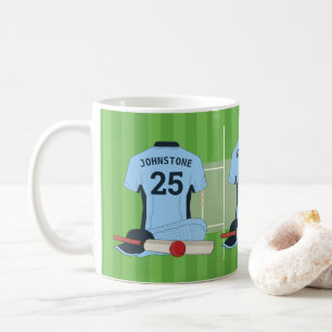 Mug Ventilateur/joueur de cricket (bleu foncé et clair