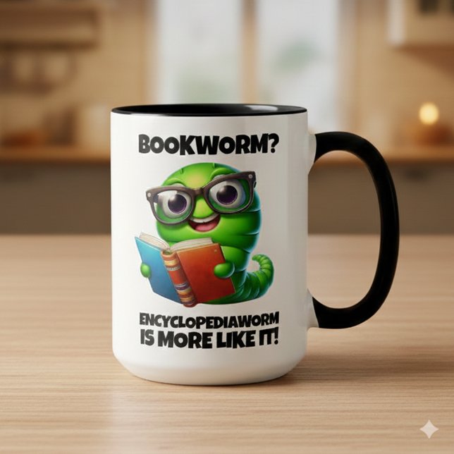 Mug Ver de bibliothèque drôle? Ver d'encyclopédie est  (Bookworm More Like Encyclopediaworm Two-Tone 15oz Combo Mug Cover Photo)