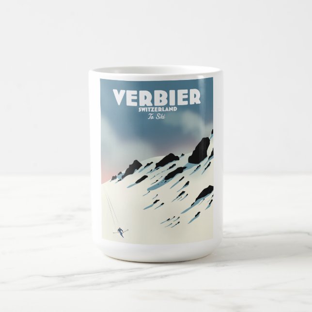 Mug Verbier Suisse affiche de voyage de ski imprimé. (Centre)