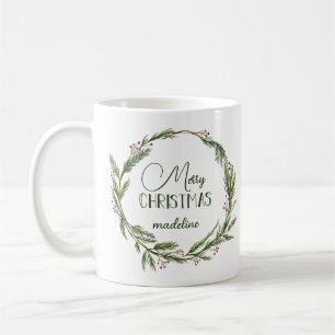 Mug Verdure de Noël rustique Wreath personnalisée