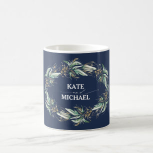 Mug Verdure et or Marine Blue Wreath Élégant