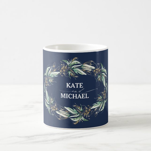 Mug Verdure et or Marine Blue Wreath Élégant (Centre)
