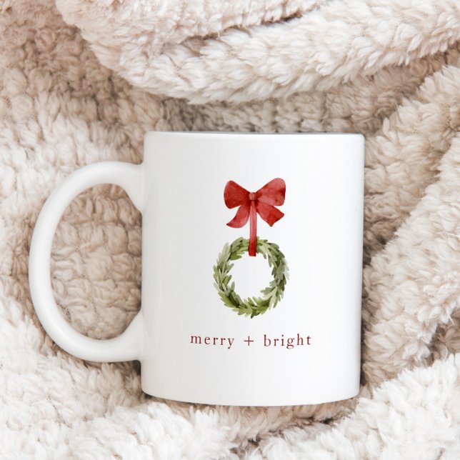 Mug Verdure minimaliste de Noël. Joyeux + lumineux (Créateur téléchargé)