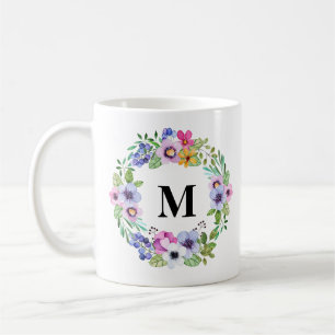 Mug Verdure tropicale et fleurs Wreath Monogramme cade