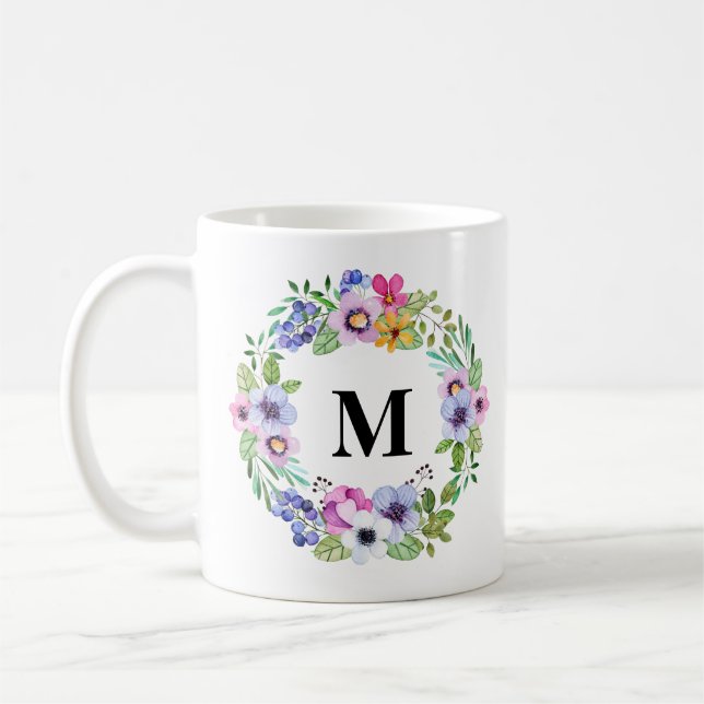 Mug Verdure tropicale et fleurs Wreath Monogramme cade (Gauche)