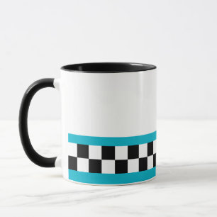 Mug Vérificateurs rétro turquoises rayés