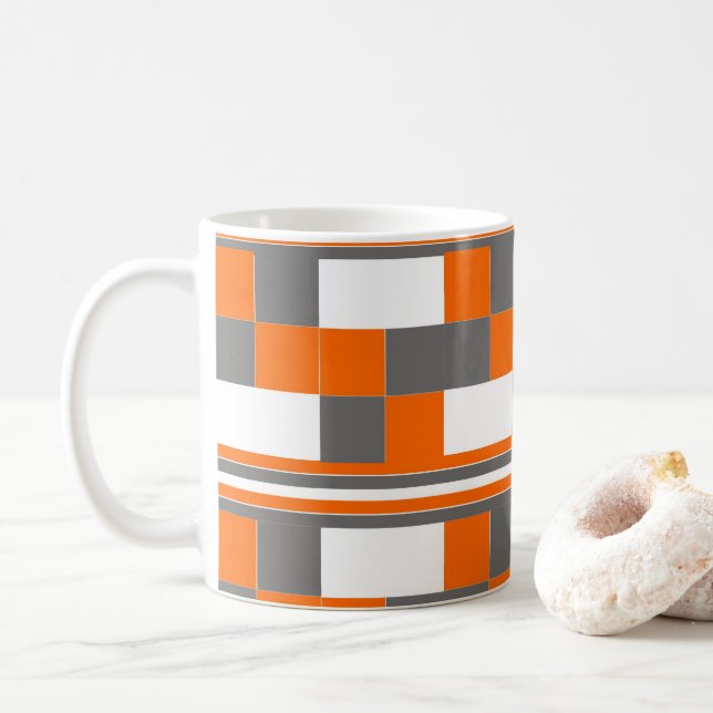 Mug Vérifications Rayures Orange Gris Blanc Motif (Avec donut)