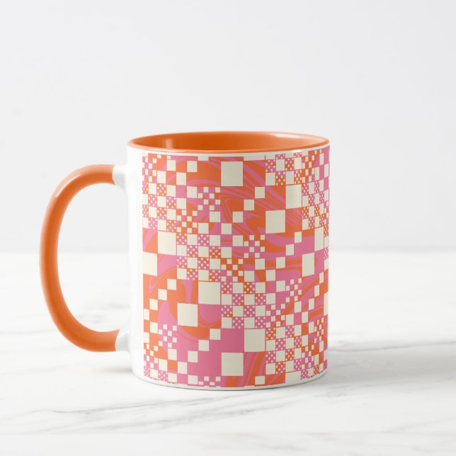 Mug Vérifié, Chèques - rose, orange et crème (Gauche)