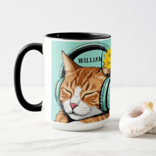 Mug Vérifiez MEO Chat Brun avec Casque – Personnalisé