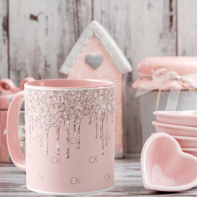 Mug Vernis rose vif éclat monogramme (Créateur téléchargé)