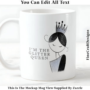 Mug Verre à motifs paillettes scintillantes Reine pers