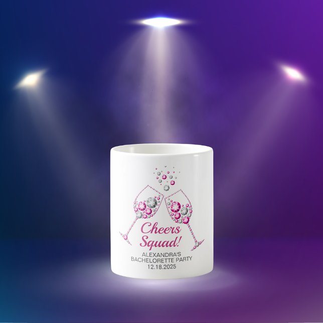 Mug Verre à vin diamant rose et gris Enterrement de vi (Part of the Cheers Squad Bachelorette Party Collection!)