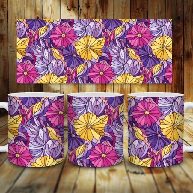 Mug Verre Cathédrale Abstrait Violet Jaune Rose (Créateur téléchargé)