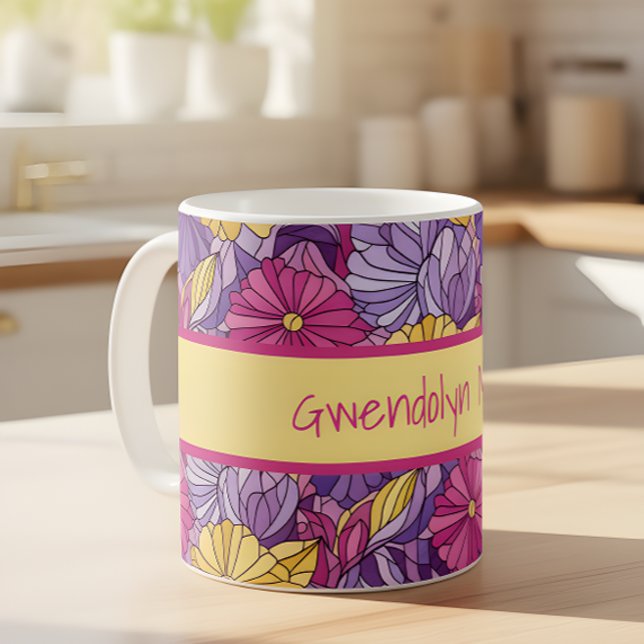 Mug Verre Cathédrale Abstrait Violet Jaune Rose (Créateur téléchargé)