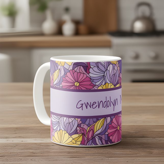 Mug Verre Cathédrale Abstrait Violet Jaune Rose (Créateur téléchargé)