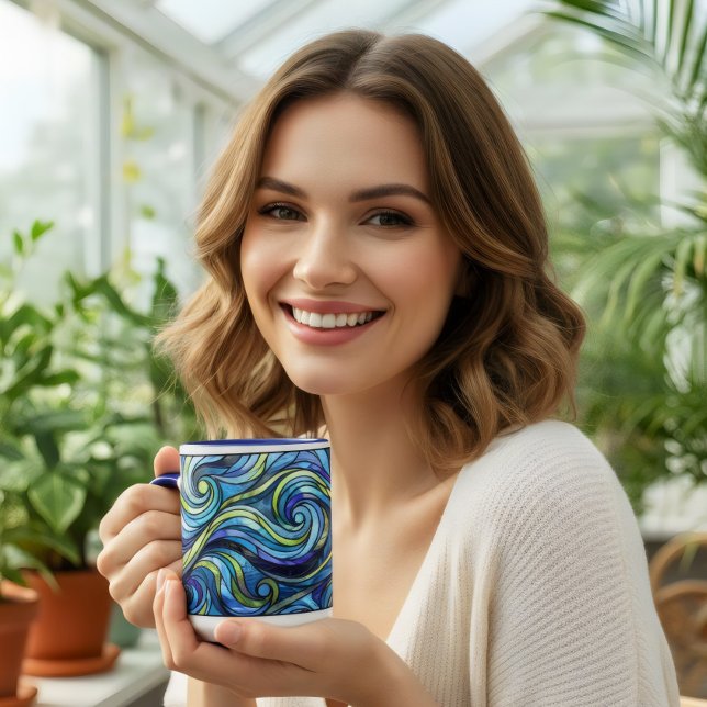 Mug Verre coloré vagues bleues café  (Créateur téléchargé)