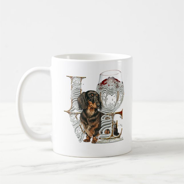 Mug Verre Dachshund Vin Fabriqué mot d'amour (Gauche)