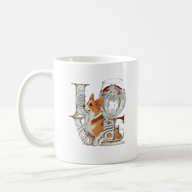 Mug Verre de vin de Corgi Fabriqué mot d'amour (Gauche)