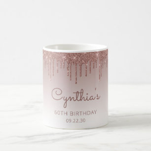 Mug Verre personnalisé rose gold pailleté 60 ans