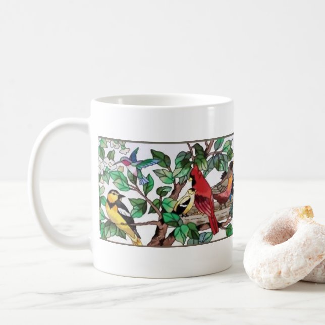 Mug Verre Trait Beau Art Beaux Fleuves & Oiseaux (Avec donut)