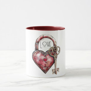 Mug Verrouiller le coeur rouge et l'amour clé