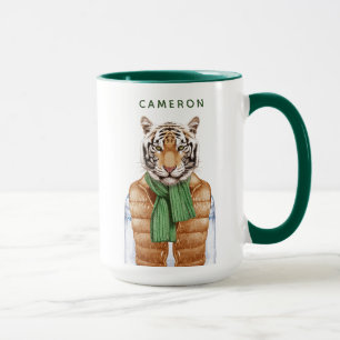 Mug Vers le bas le tigre de gilet   ajoutent votre nom