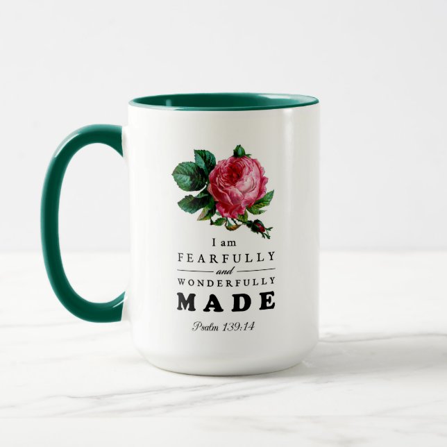 Mug Verse de la Bible avec peur et merveilleusement fa (Gauche)