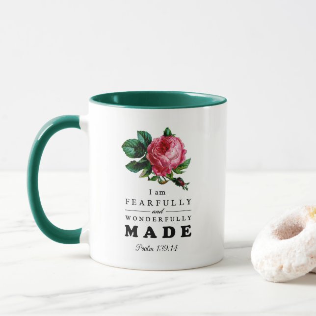 Mug Verse de la Bible avec peur et merveilleusement fa (Avec donut)