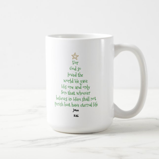 Mug Verse de l'écriture de l'arbre de Noël (John 3:16) (Droite)
