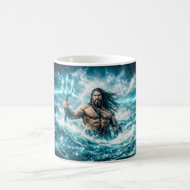 Mug Verseau Zodiaque avec Guerrier Trident dans un Océ (Centre)