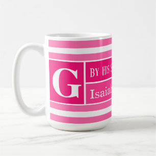 Mug Verset biblique de guérison rayé rose et blanc ini