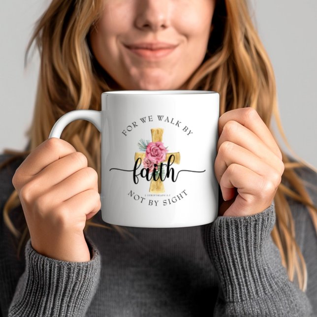 Mug Verset biblique moderne à croix florale  (Modern Floral Cross Bible Verse Coffee Mug)