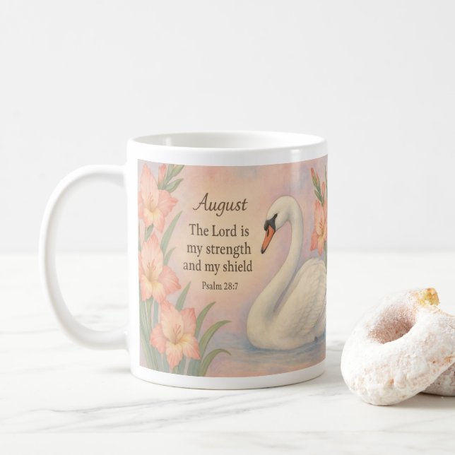 Mug Verset de la Bible du flamant rose d'août pour un  (Avec donut)