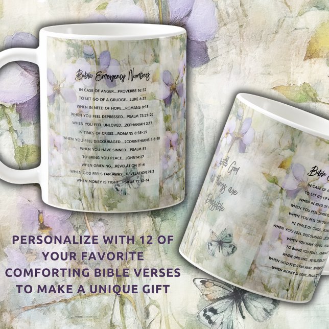 Mug Versets d'urgence de la Bible Floral personnalisé (Créateur téléchargé)