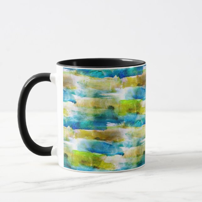 Mug Vert abstrait d'aquarelle, bleu (Gauche)