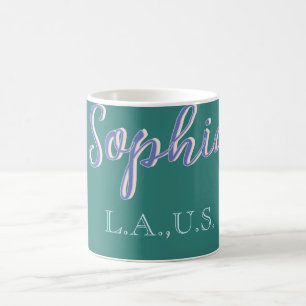 Mug VERT ajouter nom fille patronne texte VIOLET éléga