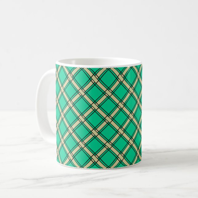Mug Vert beige, motif plaid (Devant gauche)
