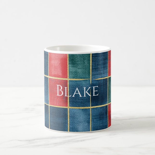 Mug Vert Bleu Rouge Or Carreaux Rayures (Centre)