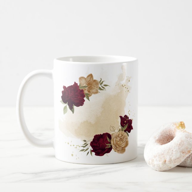Mug Vert bordeaux beige or botanique (Avec donut)