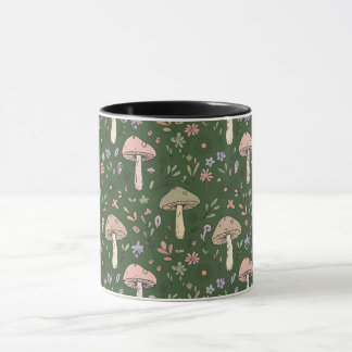 Mug Vert Chasseur Fungi Foncé Motif Sans Couture