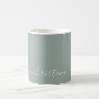 Mug Vert Clair Gris Blanc Minimaliste Nom Personnalisé