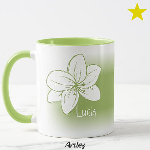 Mug Vert clair minimaliste Fleur dessinée à la main No