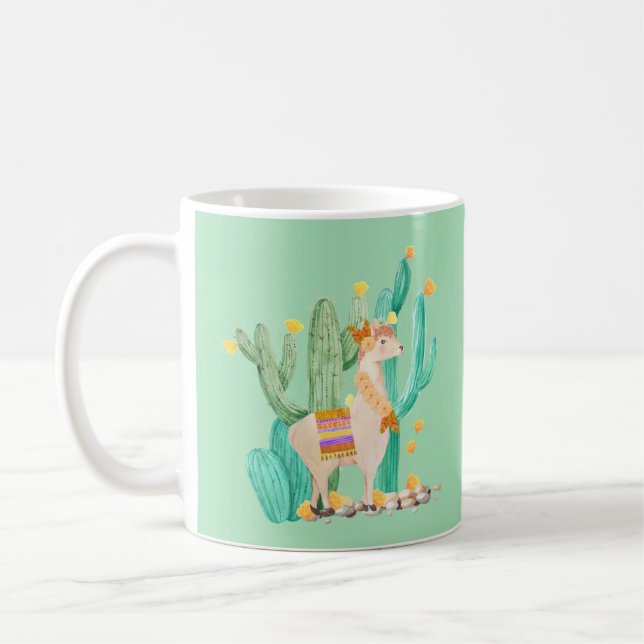 Mug Vert de menthe d'illustration d'aquarelle de lama (Gauche)