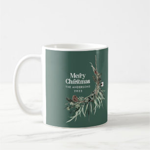 Mug Vert élégant aquarelle botanique Noël chic