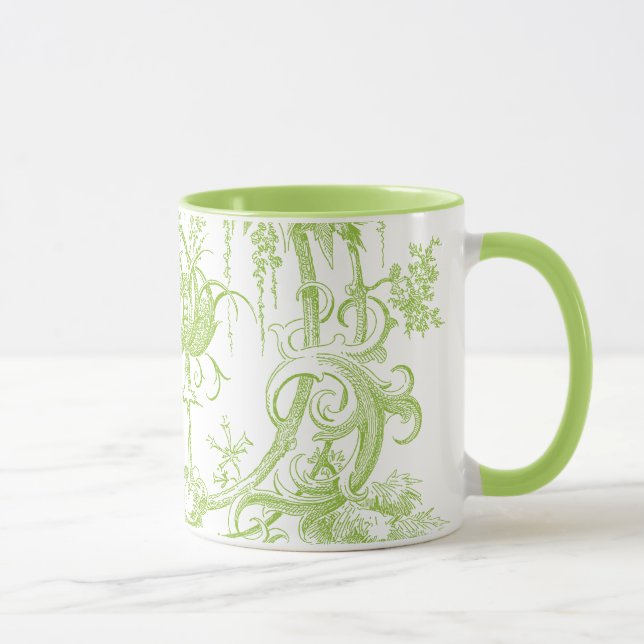 Mug Vert élégant floral, de feuille et Aqua (Droite)