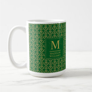 Mug Vert émeraude et or motif damassé sans couture