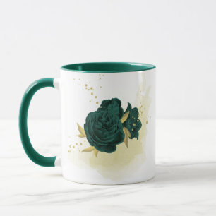 Mug vert émeraude floral or