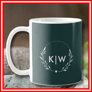Mug Vert et blanc des forêts Monogramme des initiale